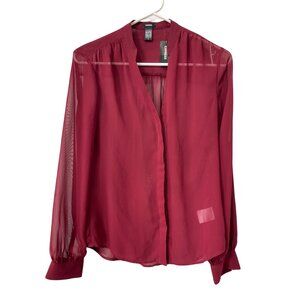 Express Shirt Size XS Sheer Button Front Long Sleeve Burgundy Career Office NEW
